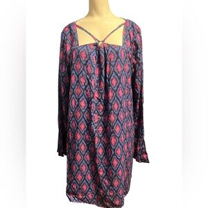 Entro Blue and Pink Patterned Midi Dress